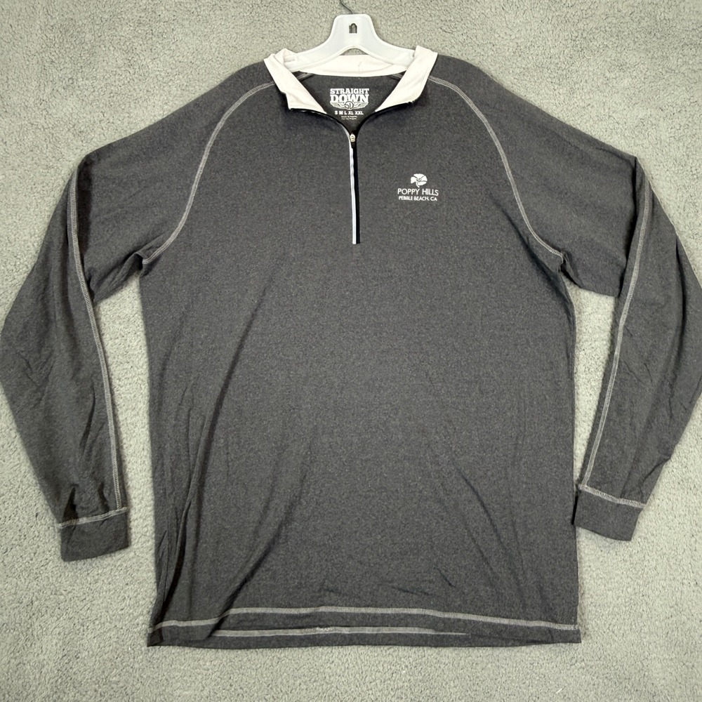 Straight Down Mens XL Gray Poppy Hills Pebble Beach 1/4 Zip Golf Pullover Shirt